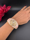 Moissanite Kundan, Enamel, CZ Openable Bracelet Bangle, Gold Polish (Fits 2.6" wrists)