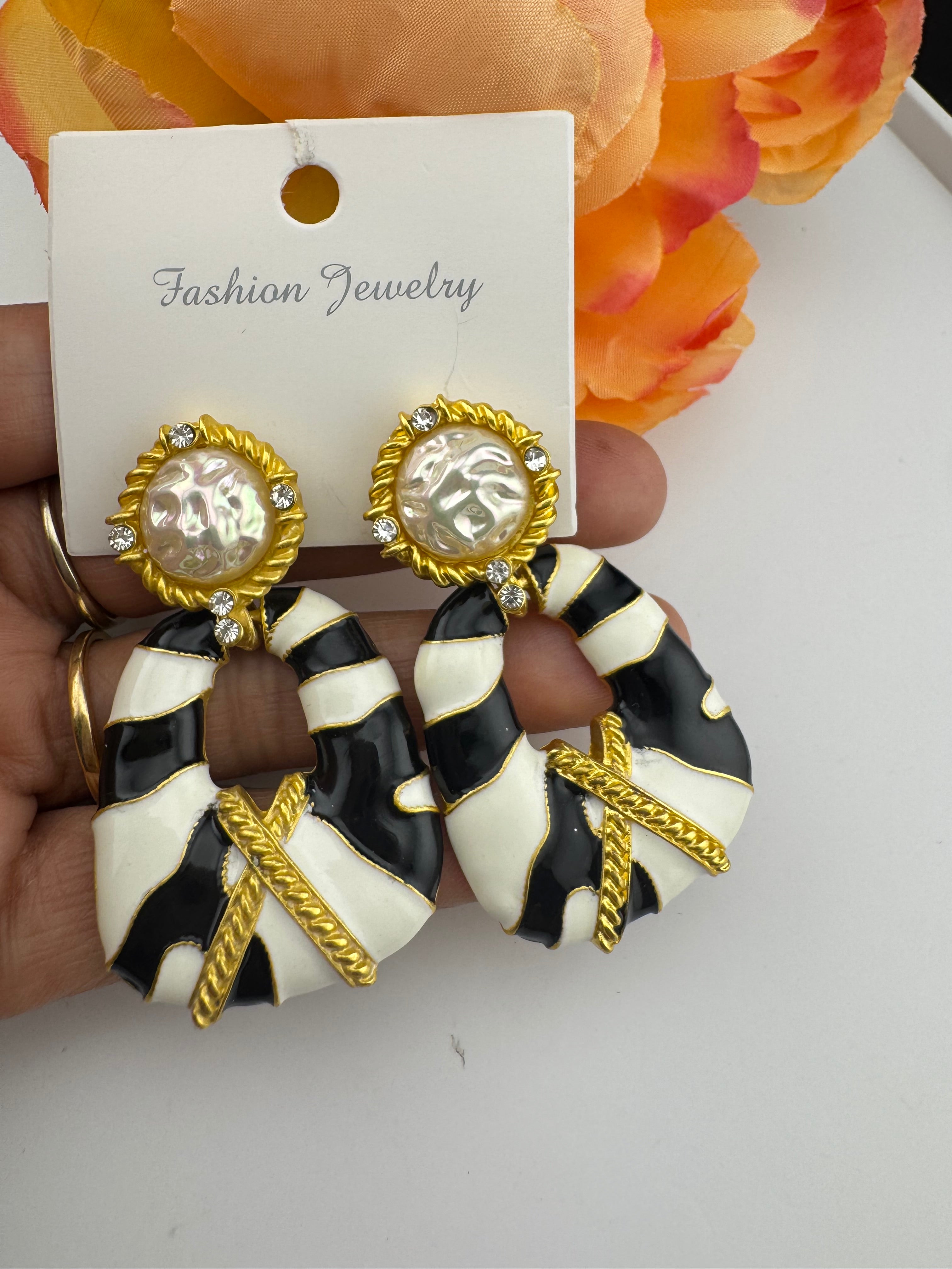 High Quality Premium Enamel and gold Designer Drop Earrings