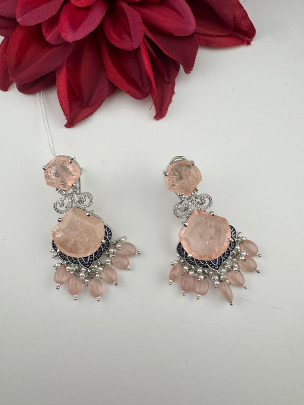 Pink and Gold, Doublet Stone Chandelier Drop Earrings, Bridal, CZ, Designer jewelry