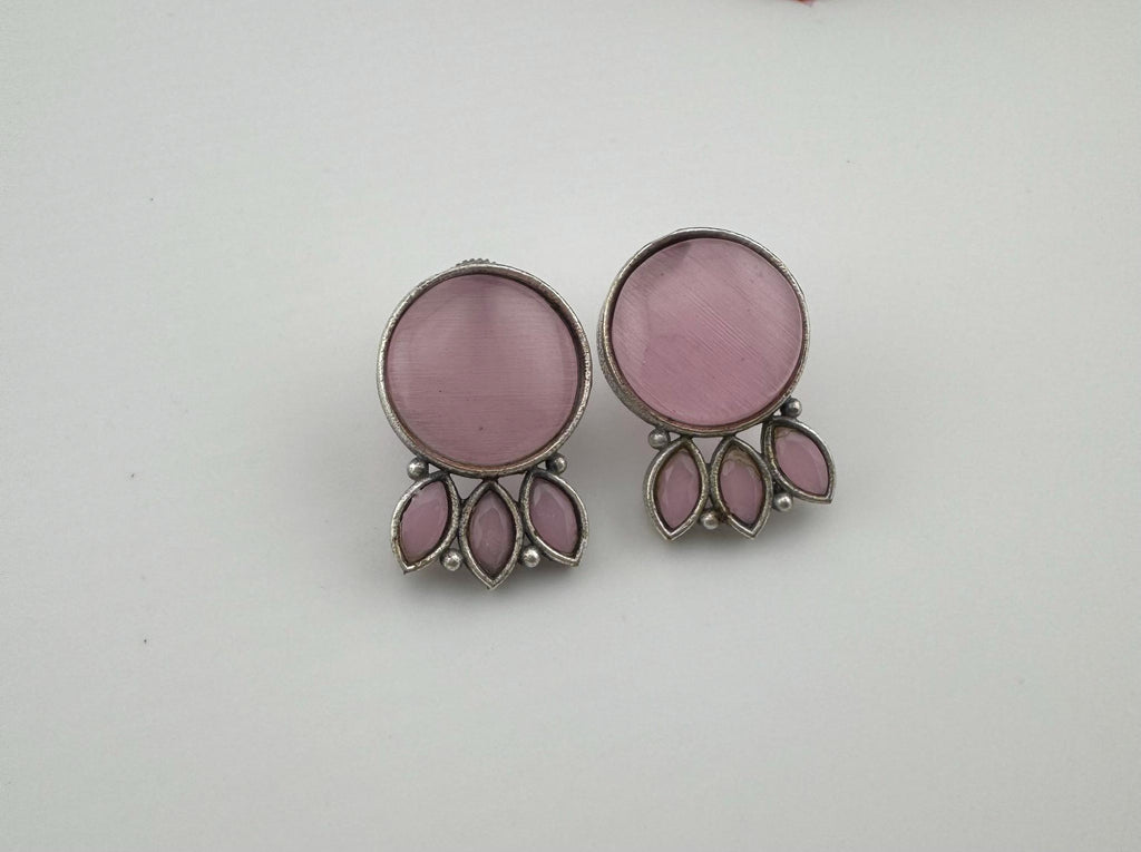 Oxidized German silver, Monalisa Stone studs earring