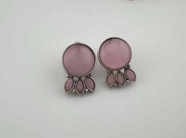 Oxidized German silver, Monalisa Stone studs earring