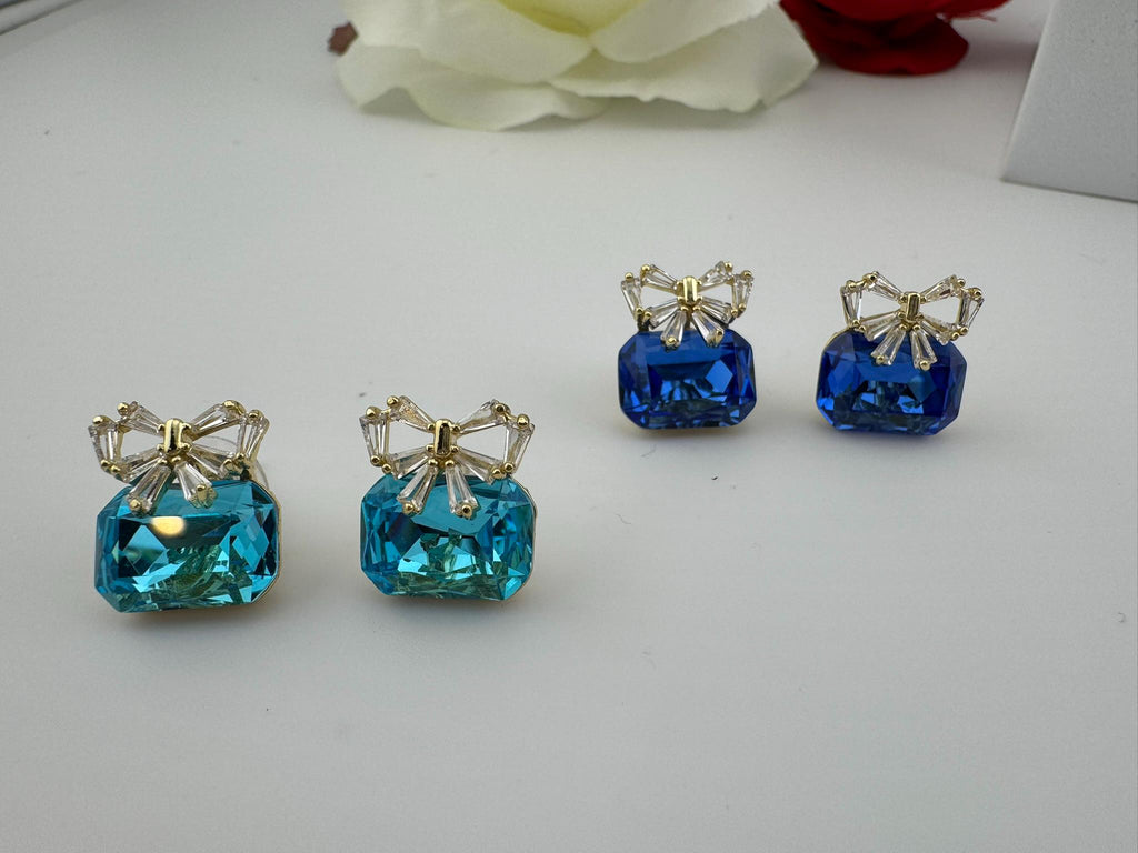 Premium Bow Cubic Zirconia and Swarovski Crystal stone in gold color Studs earrings
