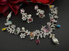 Pink Premium American Diamond, Cubic Zirconia, stones and Pearls Floral Necklace with earrings