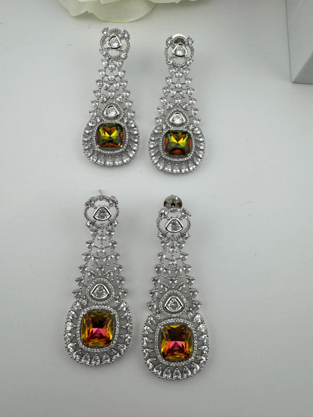 Premium Long Earring with Swarovski Crystals and Cubic Zirconia Chandelier earrings