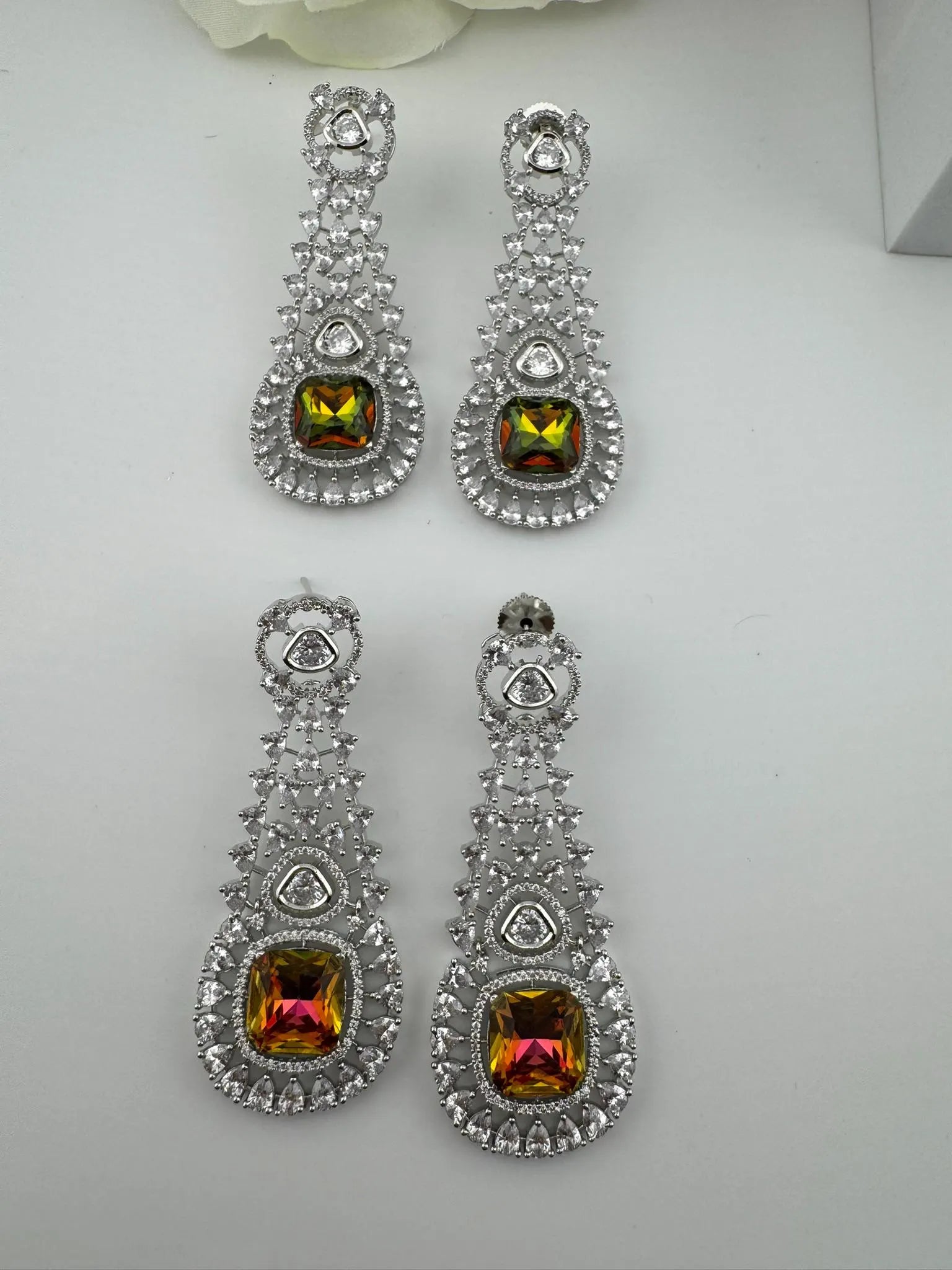 Premium Long Earring with Swarovski Crystals and Cubic Zirconia Chandelier earrings