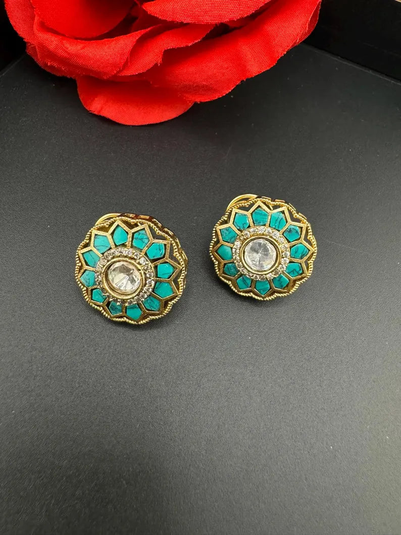 High Quality Premium Moissanite Kundan and Pachi kundan Studs earrings