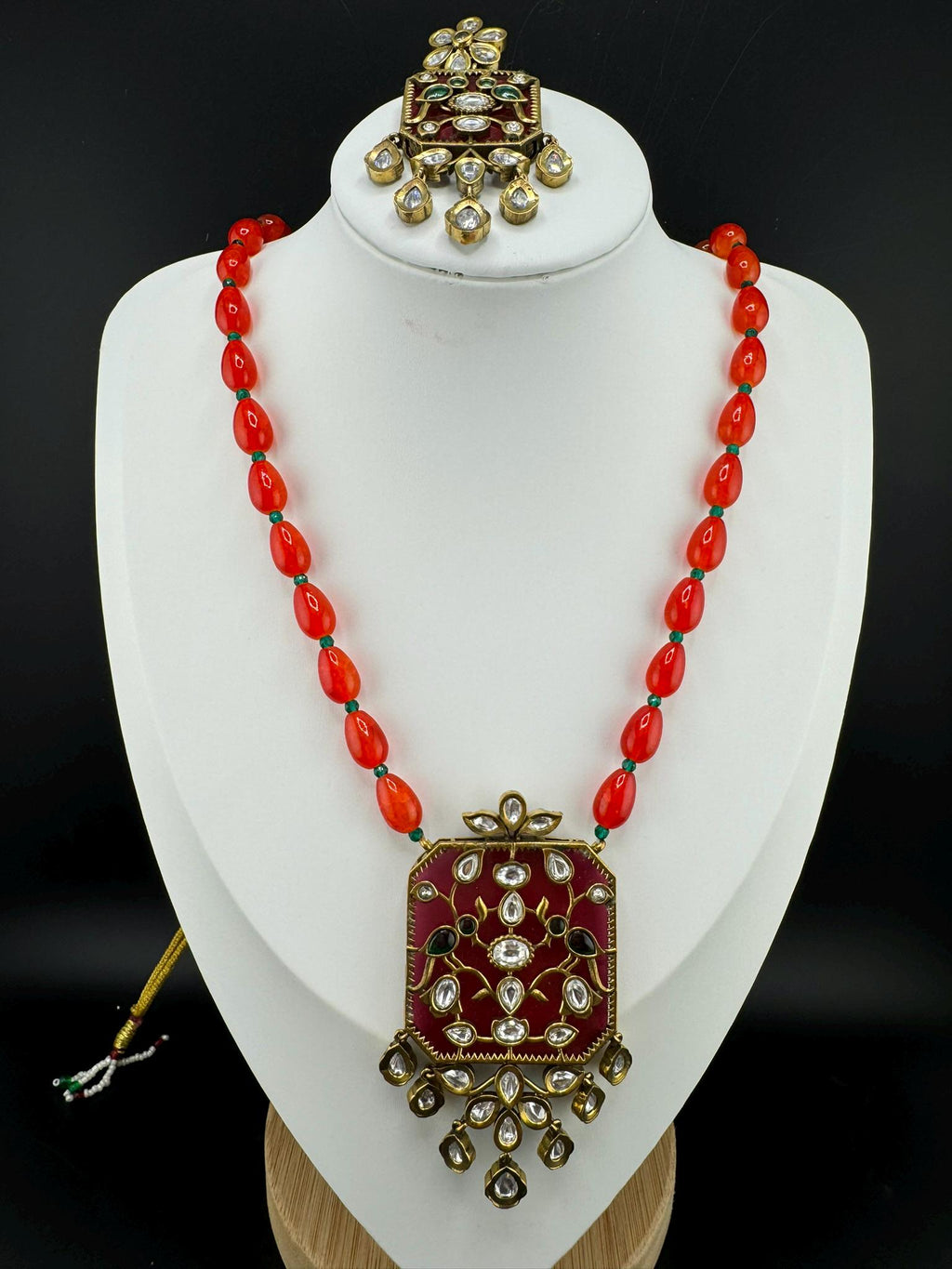 Amrapali Inspired Premium Long Necklace set with moissanite Kundan Inlay work on Stone