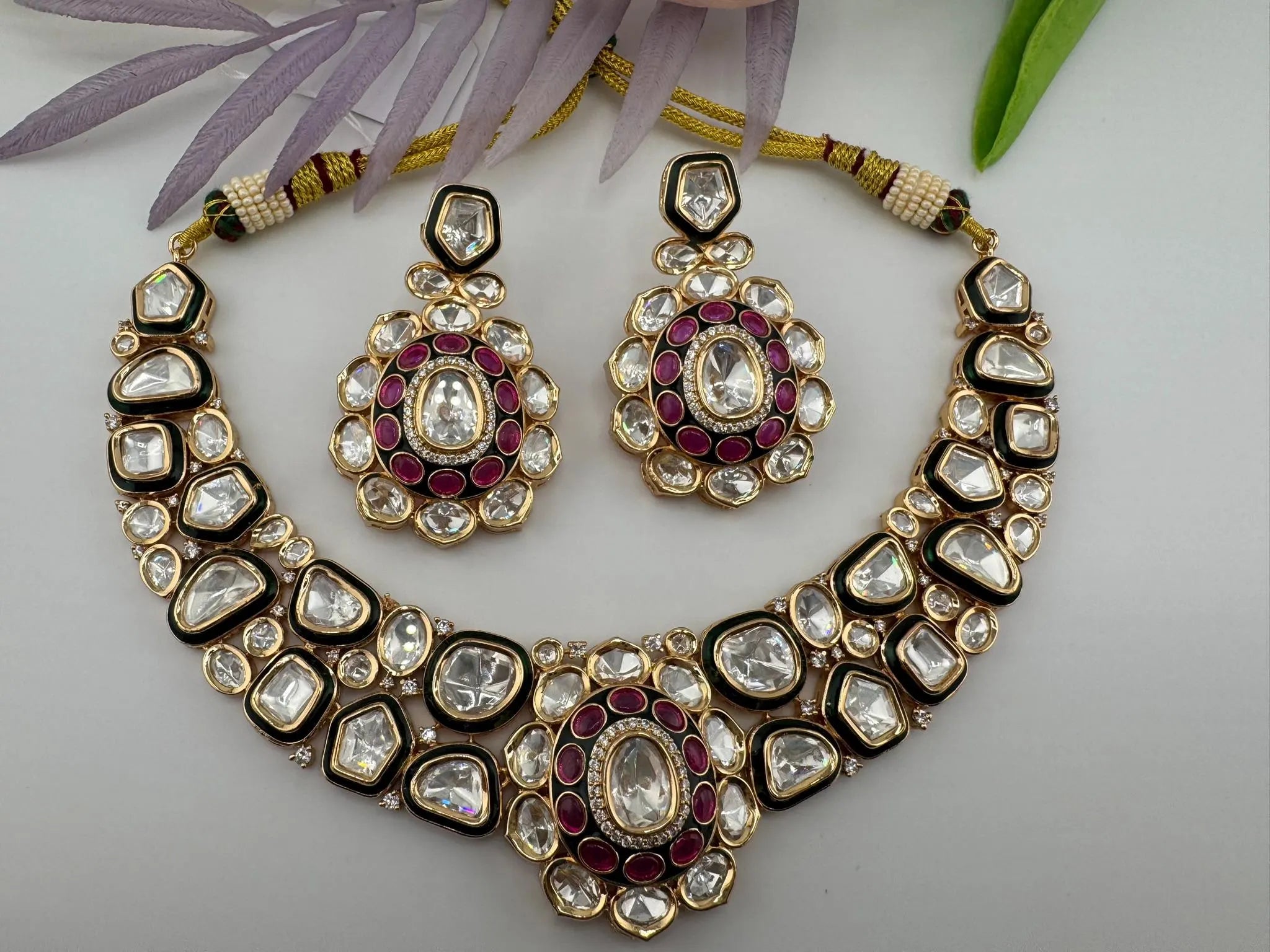 Bridal Premium Quality Moissanite Kundan, Italian Minakari, CZ, Stones Tyaani Inspired Necklace set with earrings