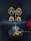Amrapali inspired Premium Green stones and pearls jhumka, Matt Gold designer earrings