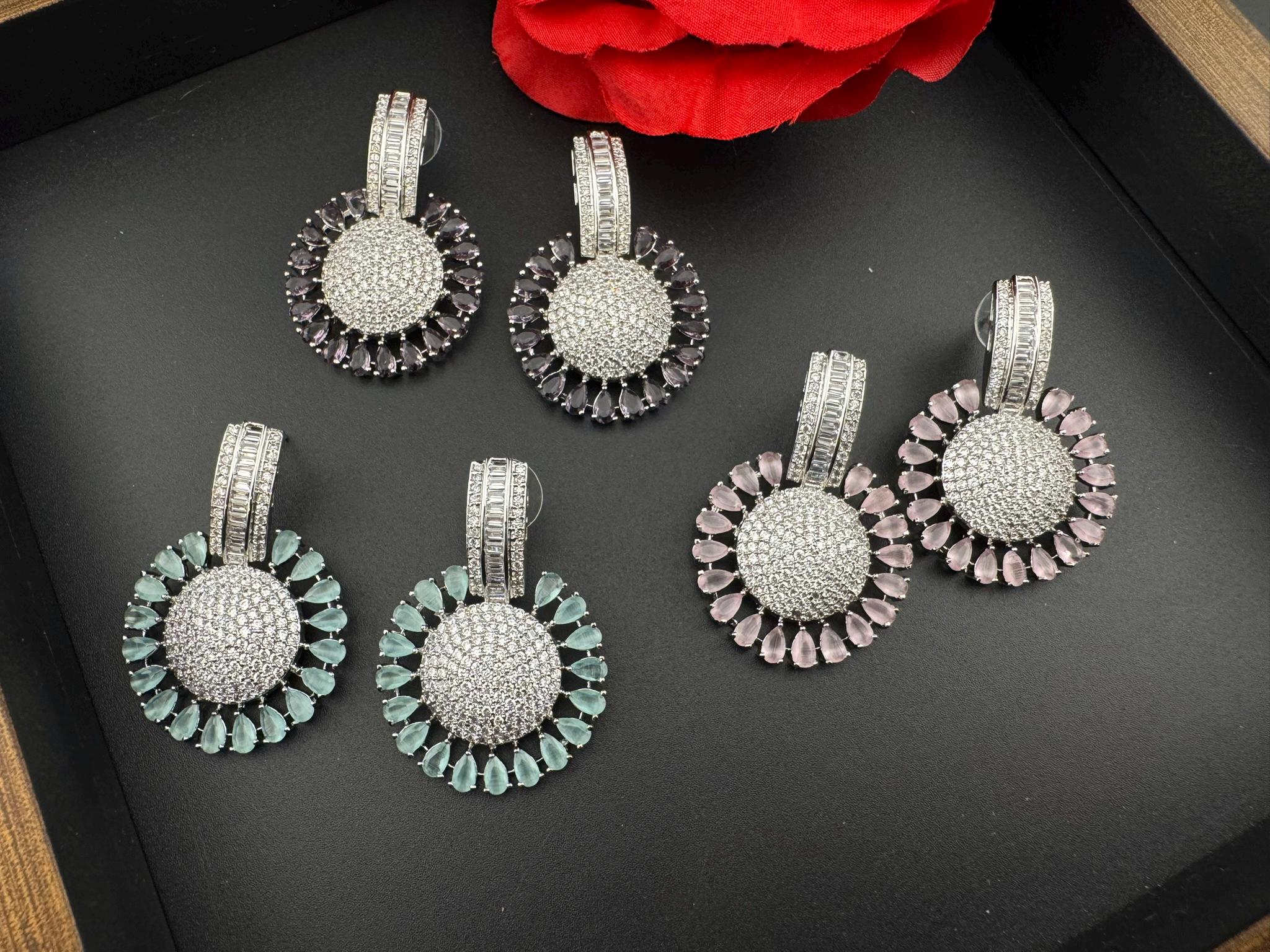 Premium Nano Setting Cubic Zirconia Chandelier earrings in Crystal stones in silver color Statement earrings