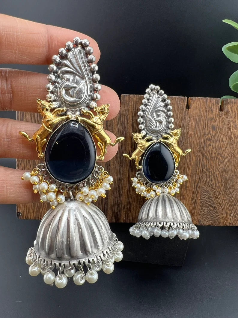 Oxidized German Silver Premium Long Jhumka