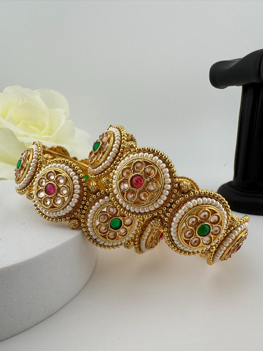 Amrapali inspired Designer Openable bangles in Matt Gold and multicolor stones