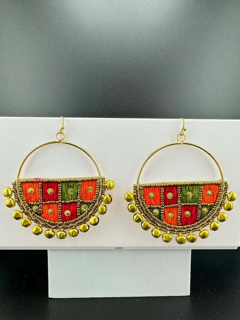 Beaded Pastel multicolor Heart with Tassel earring, Handmade earring