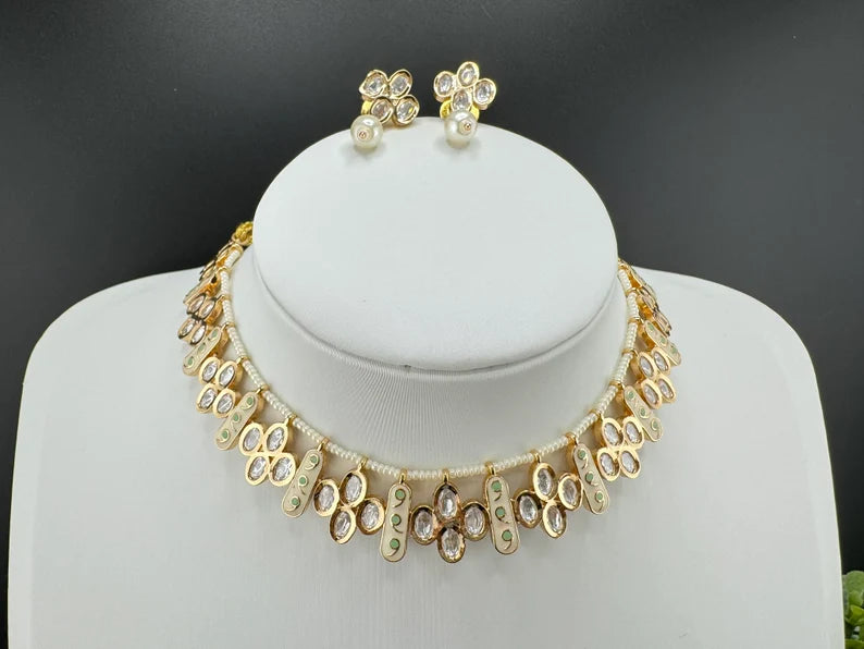 Premium Quality Tyaani Kundan, Italian Minakari Necklace with studs earring