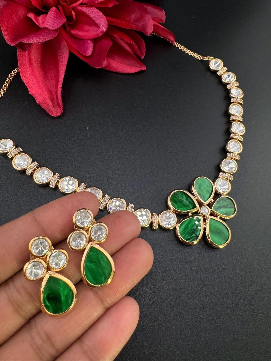 Premium Tyaani inspired Designer Necklace set with Mother Of Pearls and Moissanite Kundan