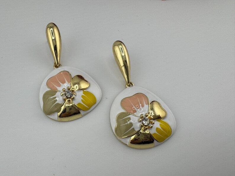 High Quality Premium Enamel and gold Designer Drop Earrings
