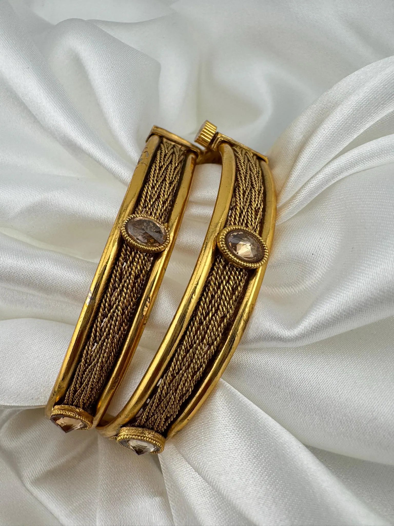 Amrapali inspired Designer Openable bangles in Matt Gold and stones, set of 2