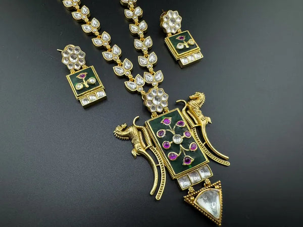 Green Amrapali Inspired, Premium Quality Inlay work on natural stone long Necklace