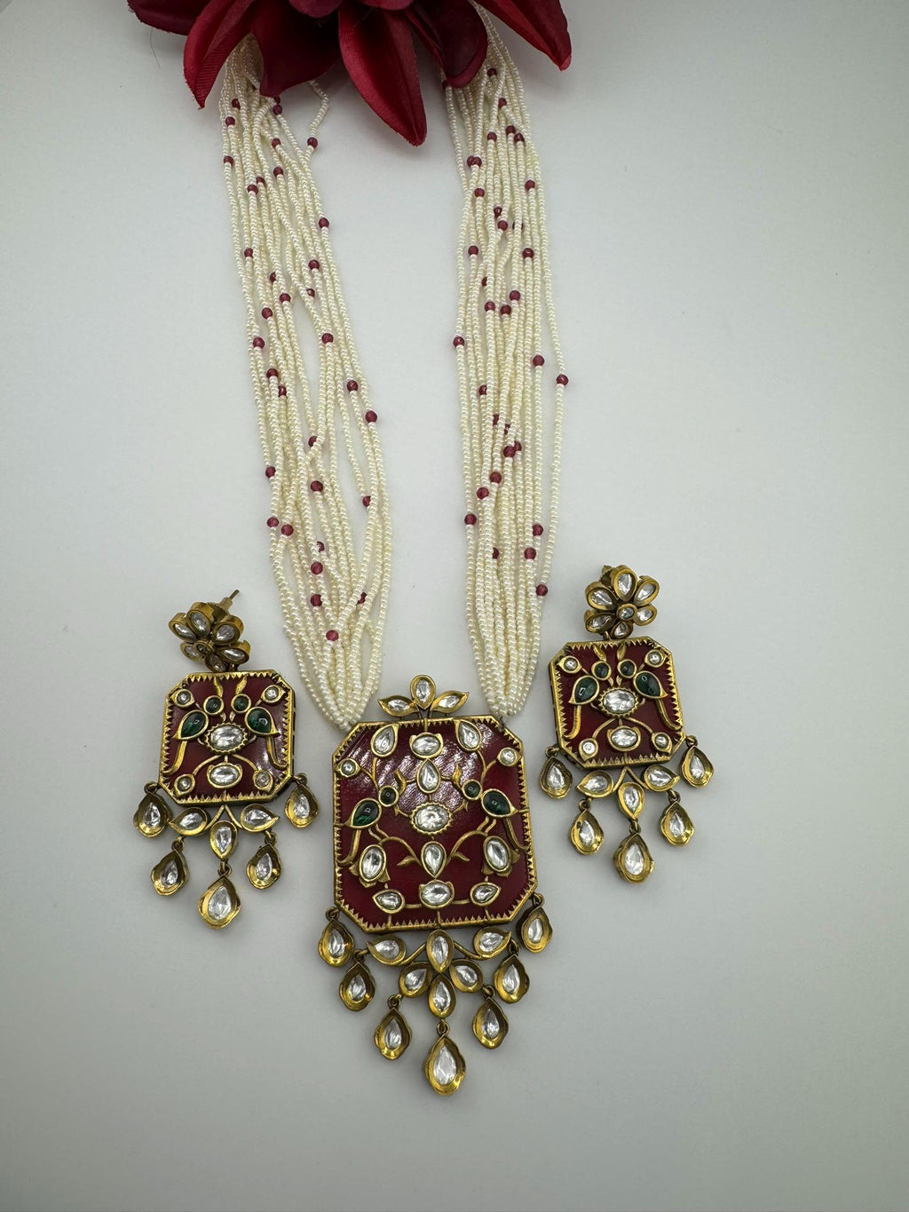 Amrapali Inspired Premium Long Necklace set with moissanite Kundan Inlay work on Stone