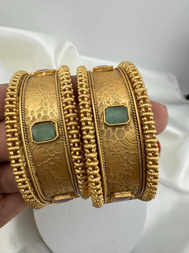 Amrapali inspired Designer Openable Broad bangle in Matt Gold finish set of 2