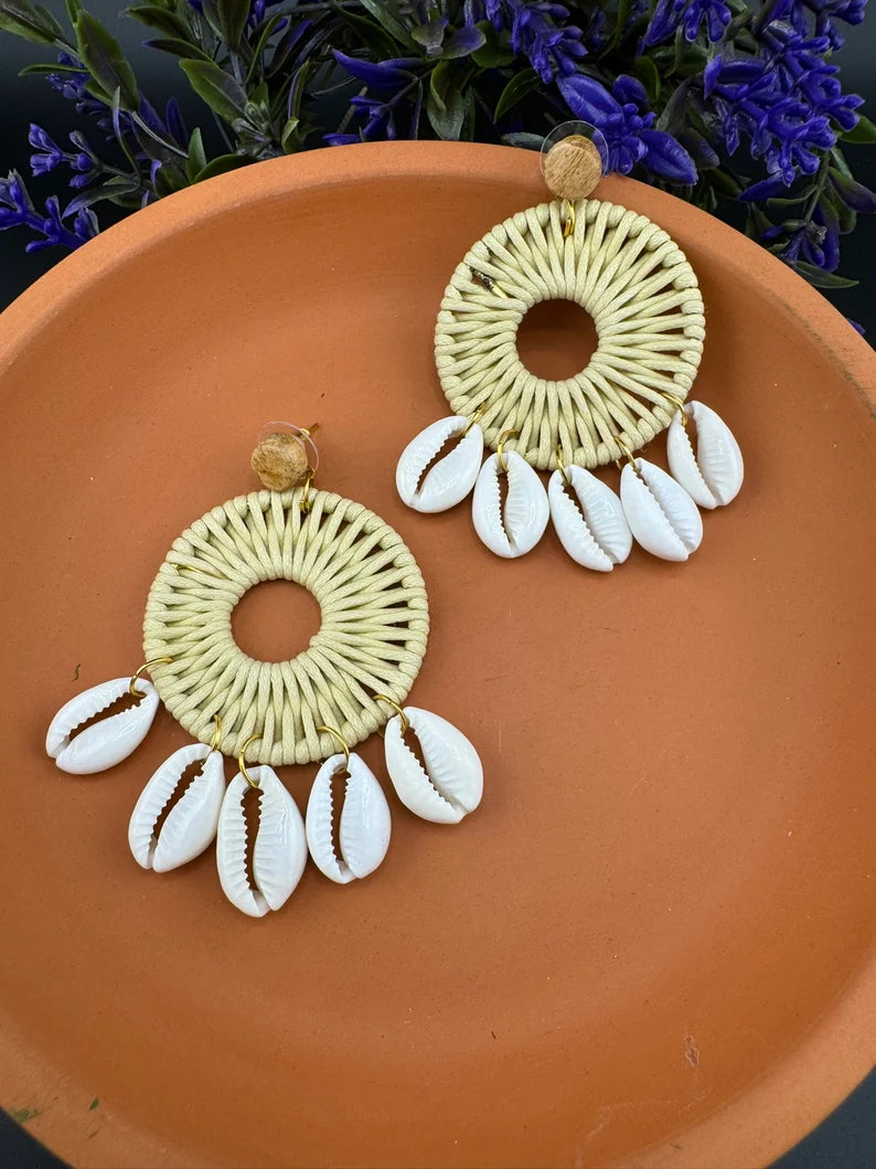 Shells and threaded hoop earrings, quirky Handmade earring