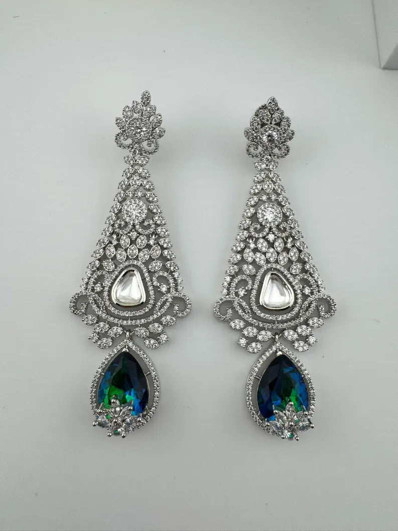 Premium Long Earrings with Swarovski Crystals and Nano Setting Cubic Zirconia Chandelier Earrings