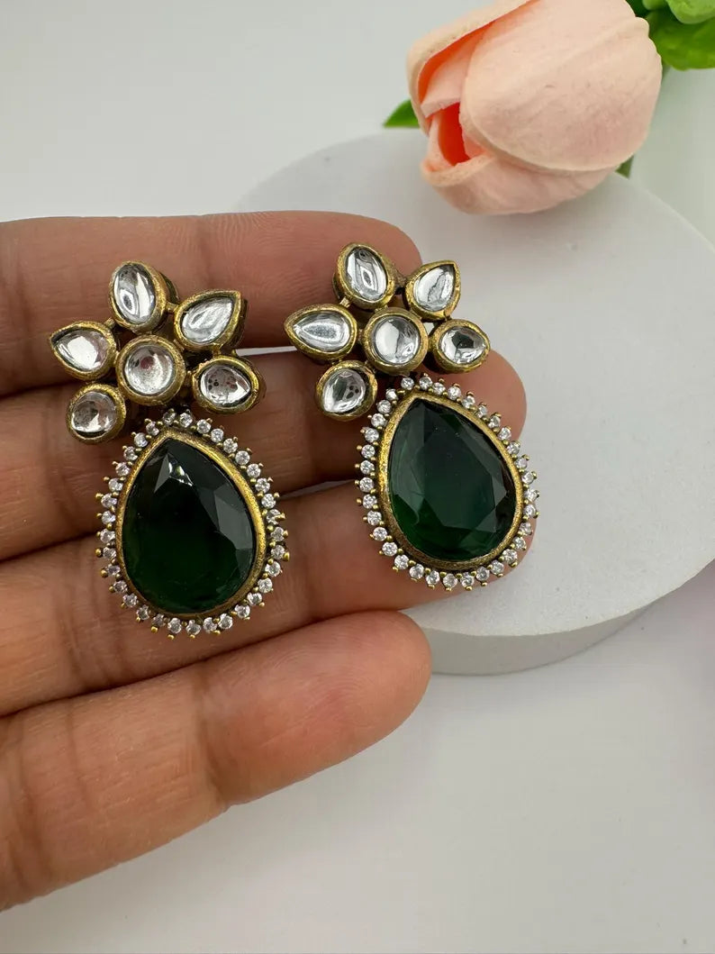 Small Drop earrings With Kundan, Stone and Cubic Zirconia