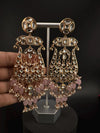 Tyaani inspired Premium Uncut Kundan, Pink Pearls, CZdesigner earrings/Long Chandelier earrings