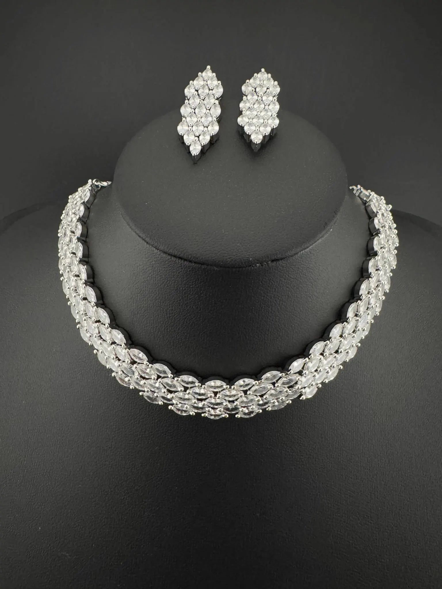 Premium American Diamond, Cubic Zirconia Unique Necklace set with light earring