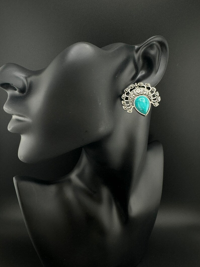 Oxidized German silver small Stone Stud earring