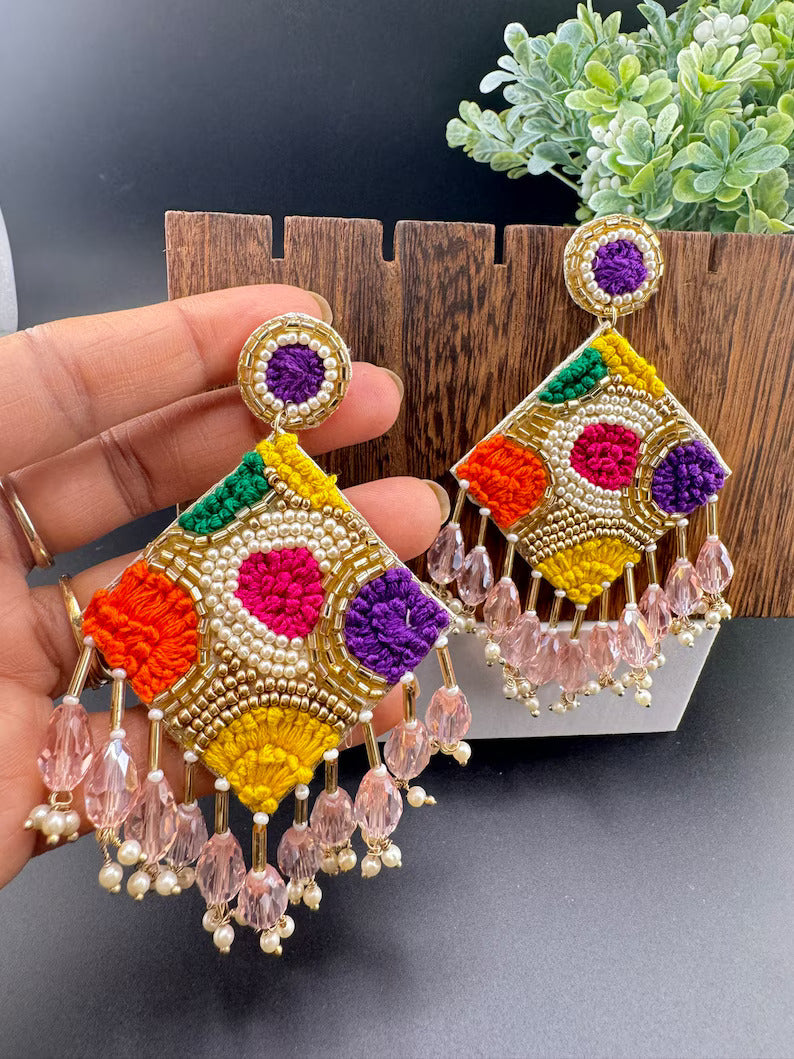 Beaded Multicolor with Tassel Quirky earring/Handmade earring