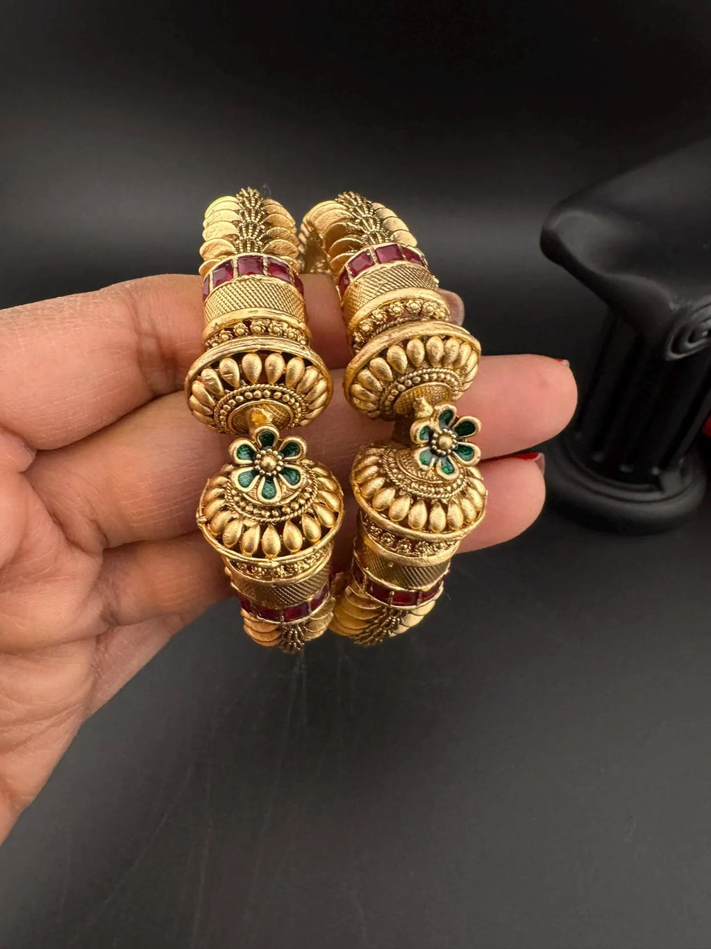 Amrapali inspired Designer Openable bangles in Matt Gold set of 2