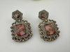 Premium Drop earrings with Marble Doublet stone and cubic zirconia, Gold polish