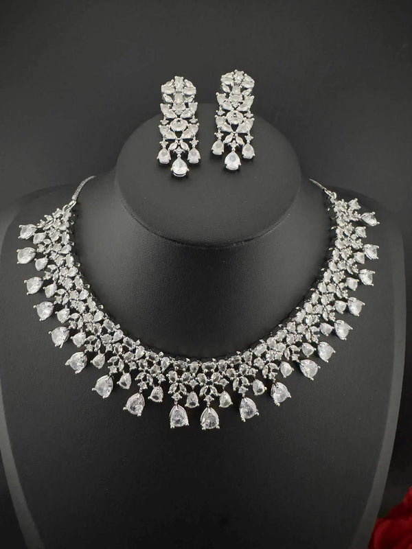 Premium American Diamond, Cubic Zirconia collar Necklace with earrings