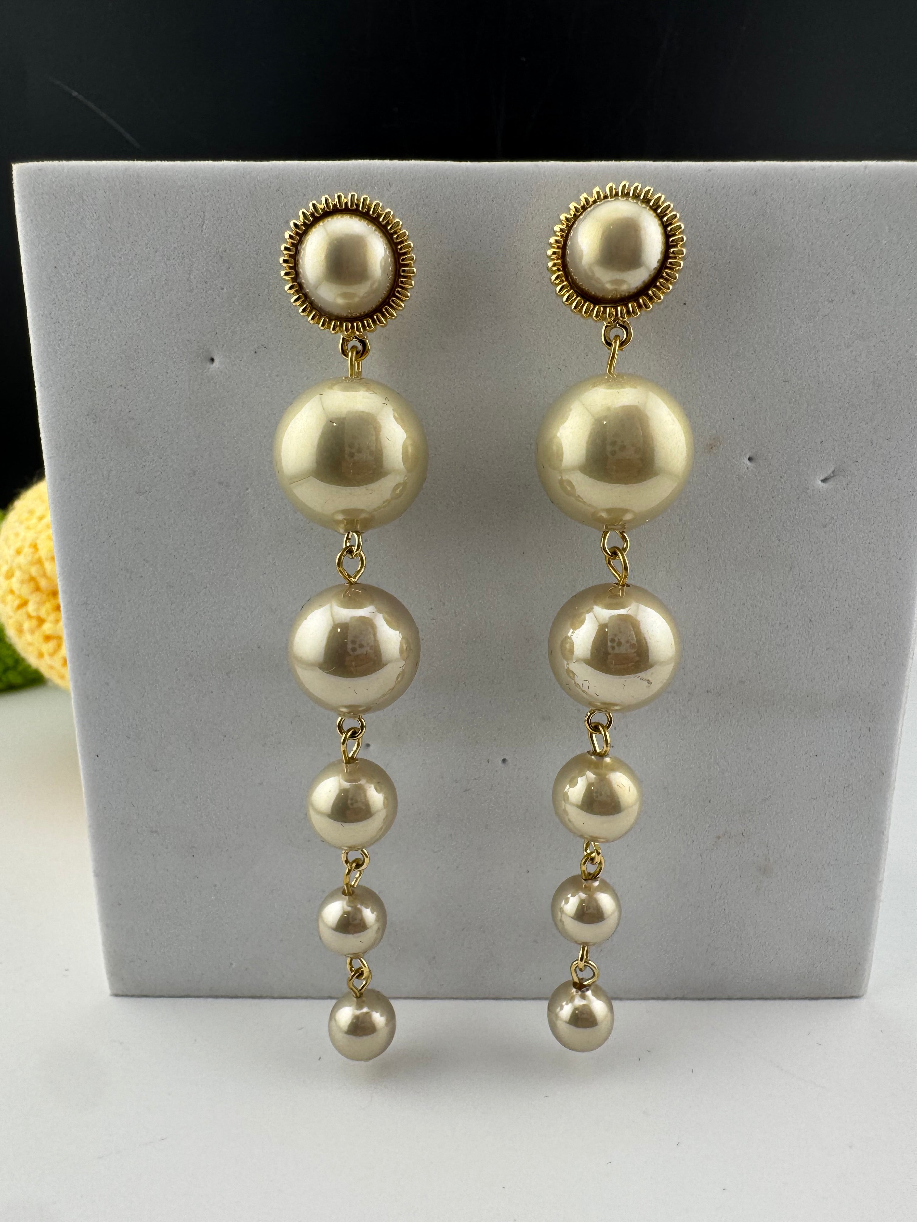 Premium High Quality Pearls long drop earrings is designer inspired/Long pearls Earrings for party wear/Bridesmaid gift/wedding jewelry