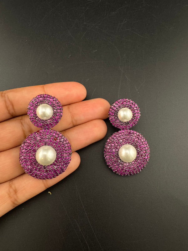 Cubic Zirconia, Diamond nano setting, pearls, Victorian Dangle earrings, Indian Jewelry