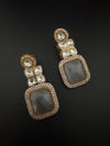 Gray and Gold Kundan, Stone Chandelier Drop Earrings, Bridal, Moissanite, CZ, Designer jewelry