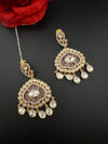 Gold and small pearls, Kundan, Cubic Zirconia Chandelier Chandbali Earrings, CZ, Designer jewelry