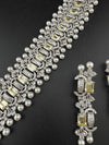 Step cut Crystals and CZ Diamond Statement Necklace Set, White Gold Plated Choker set