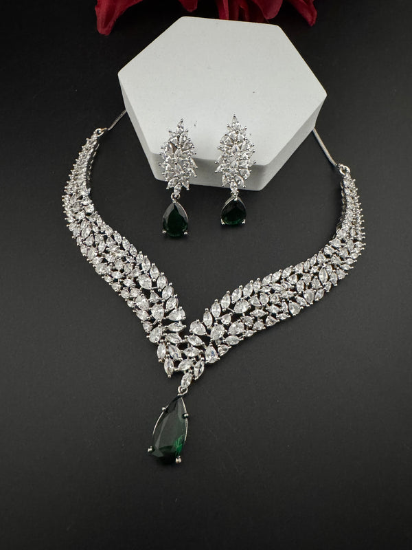 CZ Diamond Statement Necklace Set, White Gold Plated Choker