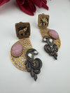 Antique Gold, Oxidized, Carved Stones Chandbali Dangle Earrings, Amrapali inspired Designer jewelry