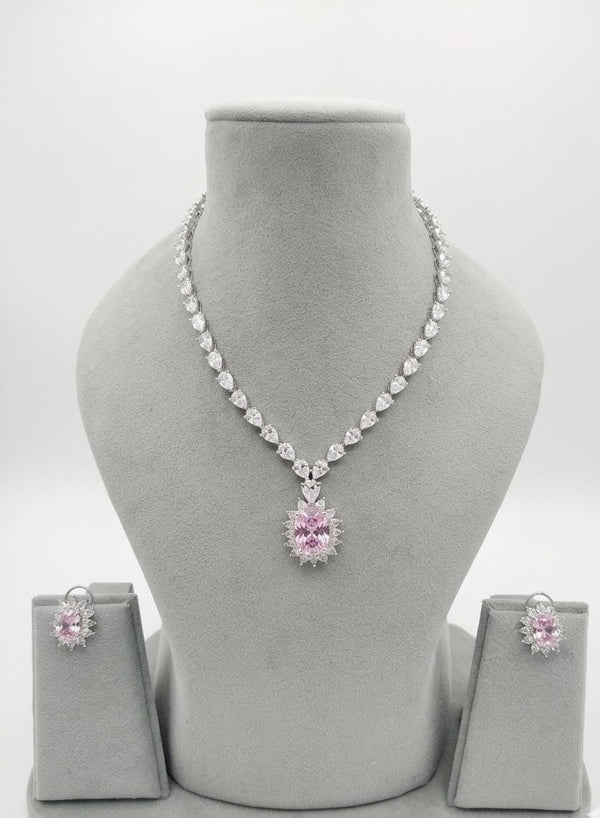 Swarovski Crystals and CZ Diamond all over Necklace Set, White Gold Plated set