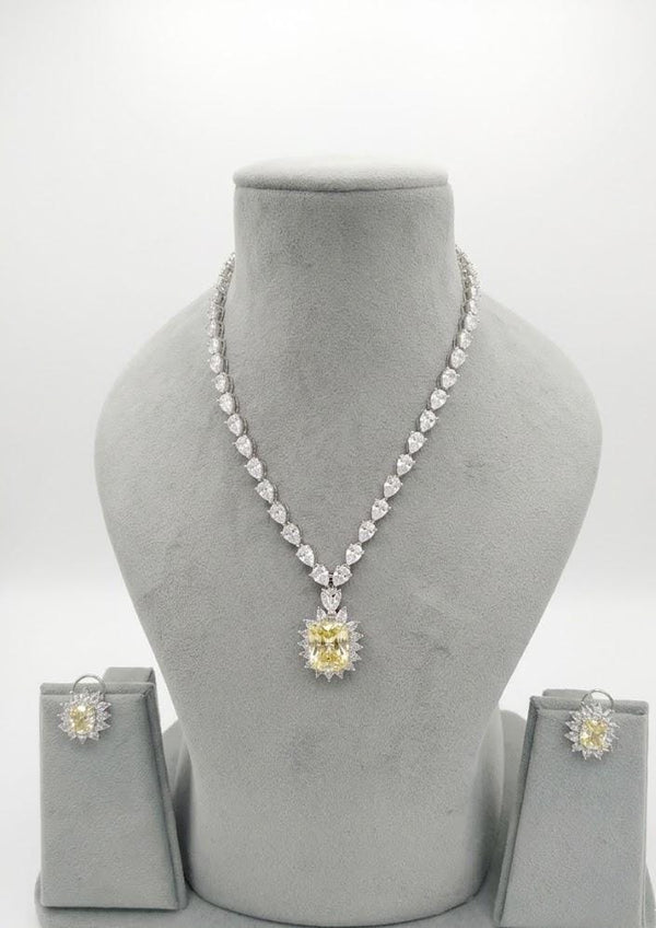 Swarovski Crystals and CZ Diamond all over Necklace Set, White Gold Plated set