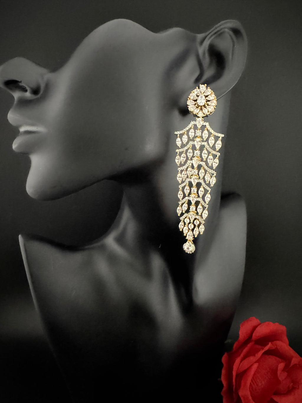 Premium Cubic Zirconia Chandelier Long earrings is designer Inspired, Statement Long earring, Bridal, Party, Wedding jewelry, Shiny