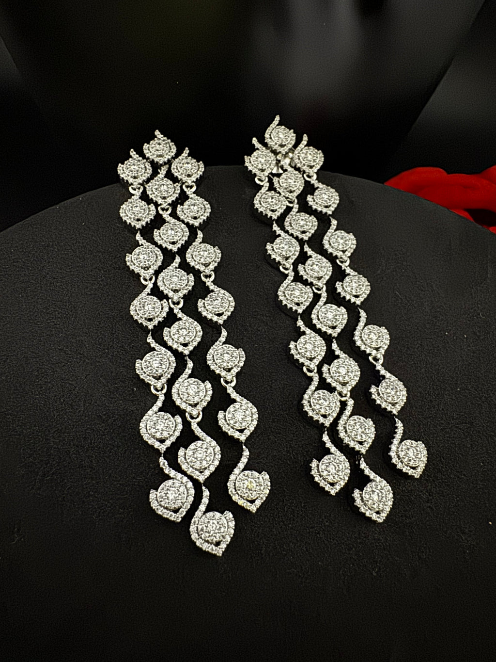 Premium Cubic Zirconia Chandelier earrings is designer Inspired, Statement Long sleek earring, Bridal, Party, Wedding jewelry, chic