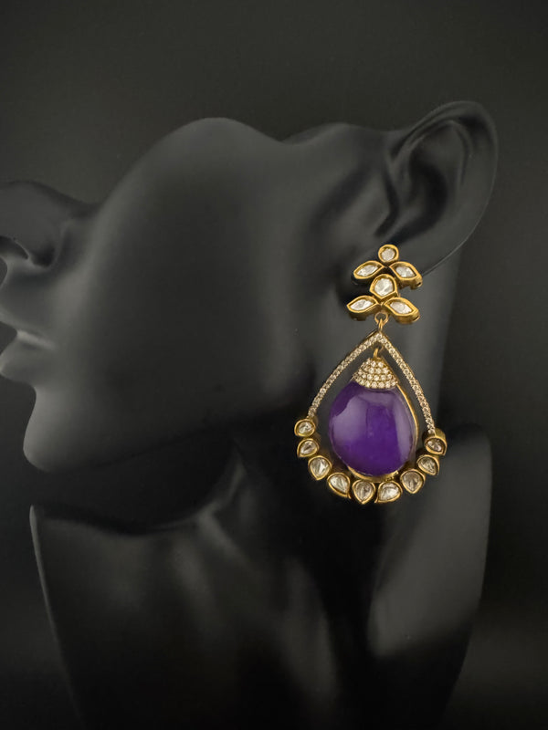 Kundan, CZ, Gold, Doublet Stone Chandelier Long Drop Earrings, Moissanite, CZ, Designer jewelry