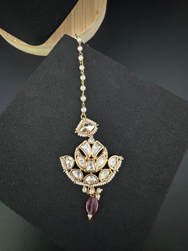 Pearls, Kundan Tikka, Indian Maang Tikka, Headpiece, Bridal jewelry
