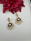 Gold and small pearls, Kundan, Cubic Zirconia Chandelier Chandbali Earrings, CZ, Designer jewelry