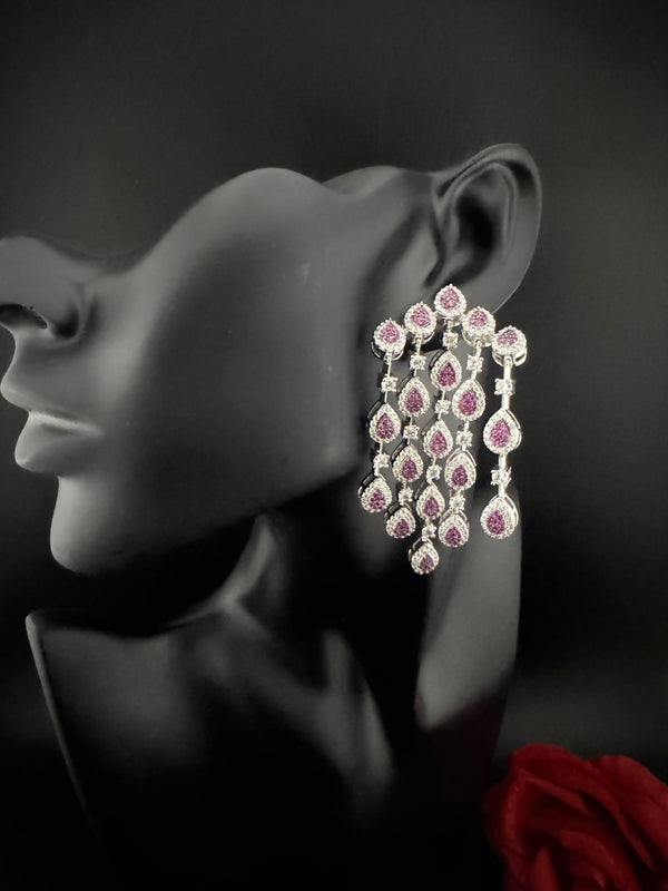 Premium Nano Setting Cubic Zirconia Long Chandelier earrings in Drop shape, stylish, designer Statement long earring/Bridal Bridesmaid