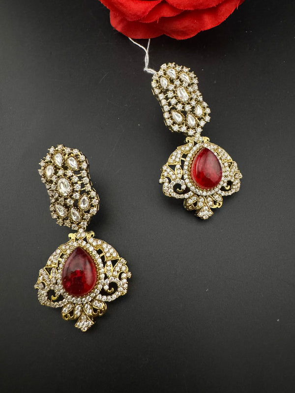 CZ, Kundan, Doublet Stone Chandelier Drop Earrings, Bridal, Moissanite, Designer jewelry